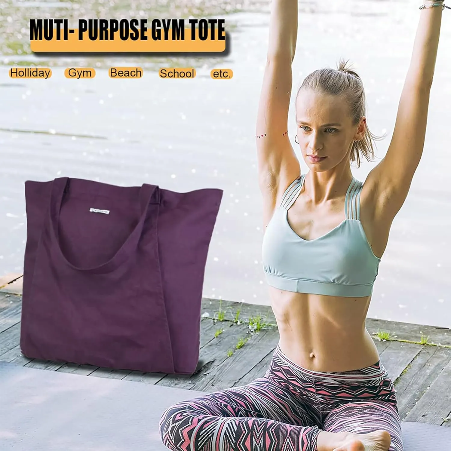 Yoga Bags for Women with Yoga Mats Bags Carrier Carryall Canvas Tote for Pilates Shoulder for Travel Office Beach Workout